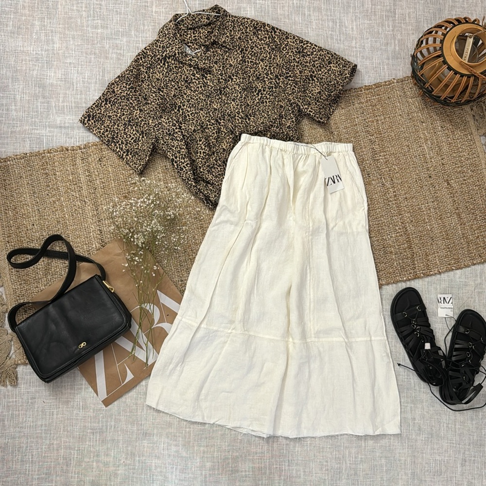 ZARA 100% LINEN MIDI SKIRT ZW COLLECTION - Picture 8 of 12